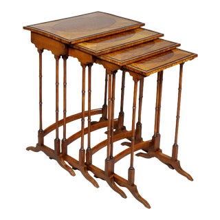 Late 19th Century Edwardian Satinwood and Amboyna Quartetto Tables - Set of 4 For Sale