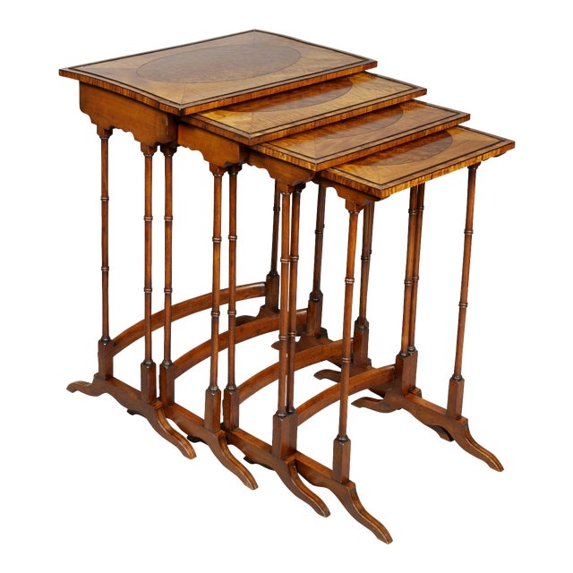 Late 19th Century Edwardian Satinwood and Amboyna Quartetto Tables - Set of 4 For Sale