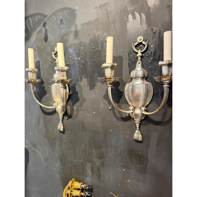 1900 - 1909 1900s Caldwell Silver Plated Sconces 2 Lights For Sale - Image 5 of 6