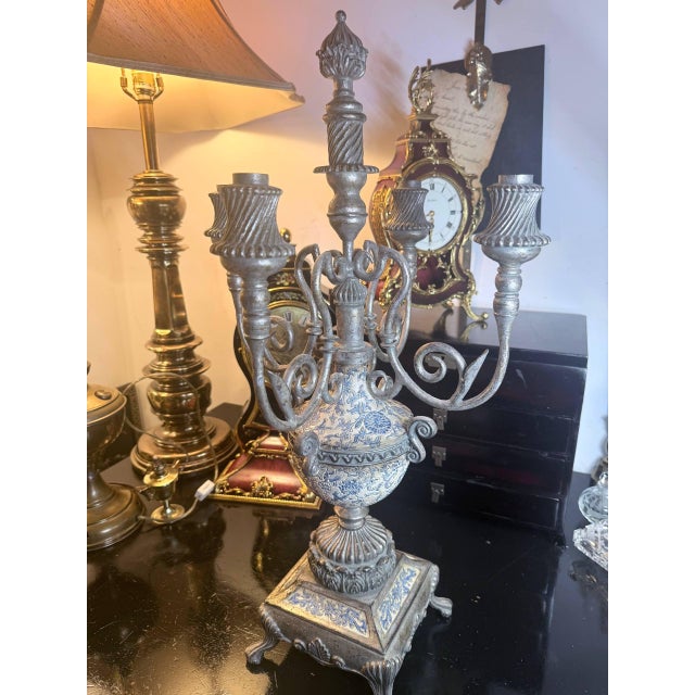 Platinum Vintage Baroque Style 4-Arm Candelabra Candle Holder For Sale - Image 8 of 9