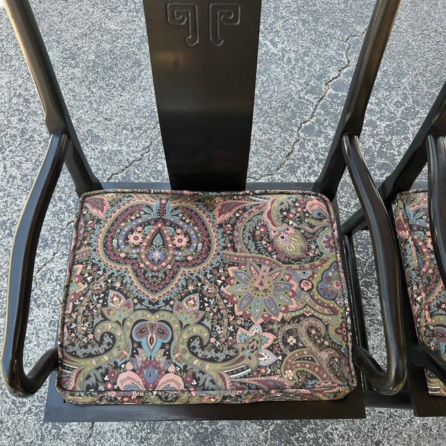 Century Furniture 1970s Century Chin Hua Black Lacquered Arm Chairs -a Pair For Sale - Image 4 of 6