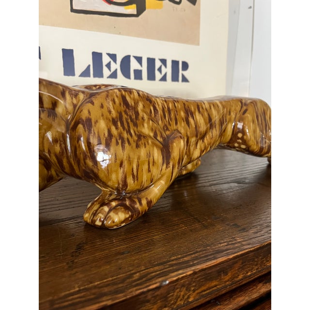 1970s Vintage Glazed Ceramic Leopard Panther Sculpture – Hollywood Regency / Mid-Century Accent For Sale - Image 5 of 7