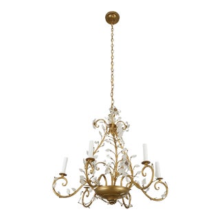 Bagues Style Gold Finish Foliate Glass Chandelier For Sale