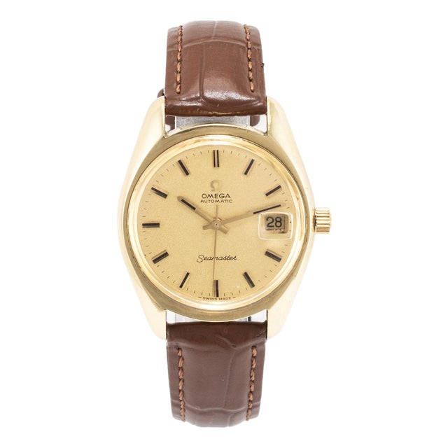 Vintage Omega Seamaster 35mm 166.067 Champagne Dial Stainless Steel Watch For Sale
