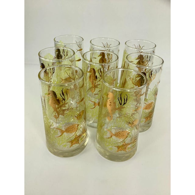 Glass Vintage Marine Life Tumblers With Gilt Seahorses and Fish - Set of 8 For Sale - Image 7 of 7