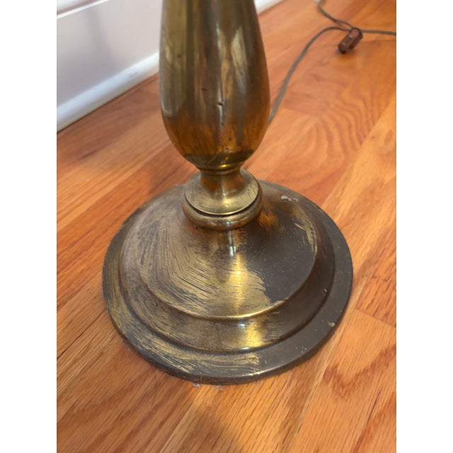 Vintage Brass and Forest Green Glass Dual-Socket Banquet Lamp For Sale In New York - Image 6 of 10