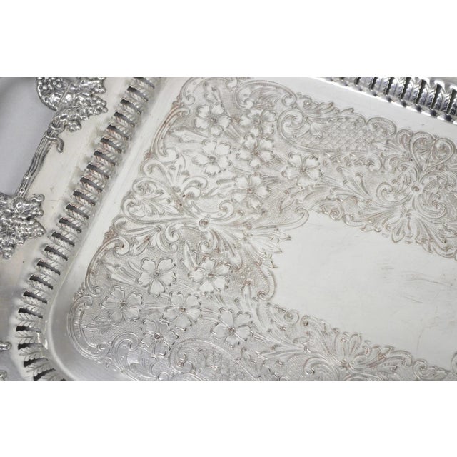 Vintage Victorian Silver Plated Grapevine Bar Serving Platter Tray by Excelsior For Sale - Image 14 of 16