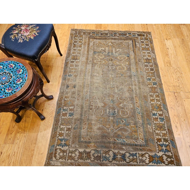 19th Century Caucasian Shirvan Perpedil Area Rug in Camel Hair, Ivory & Green For Sale - Image 15 of 16