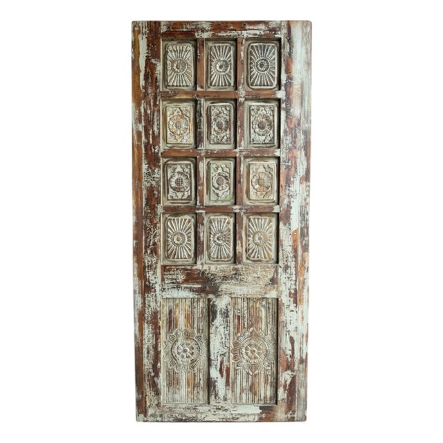 Vintage Carved Barn Door – Rustic Farmhouse Wooden Door 81 For Sale
