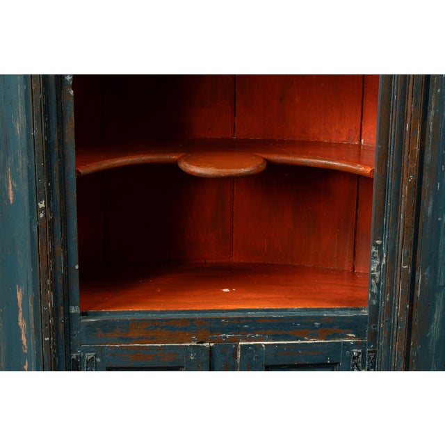 Blue Mid 19th Century Primitive Chippy Corner Cupboard in Blue For Sale - Image 8 of 12