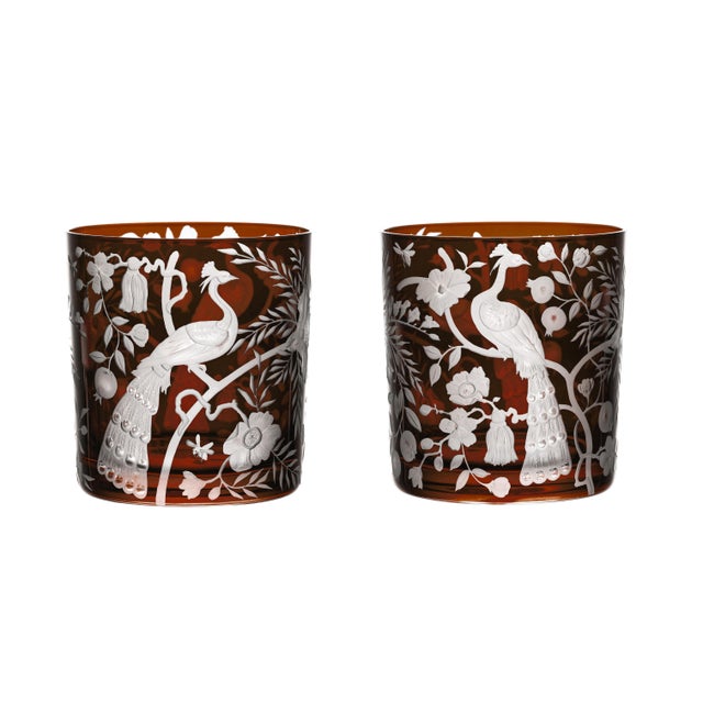 Chinoiserie ARTEL Chinoiserie Collection Double Old Fashioned Glasses in Mahogany, Set of 6 For Sale - Image 3 of 3