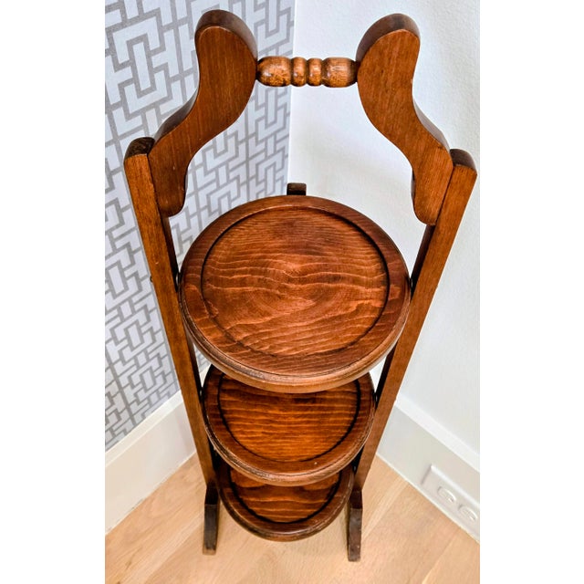 Vintage Cornwall 3-Tier Folding Pie Stand / Silent Butler Serving Table, South Paris Maine For Sale - Image 4 of 12