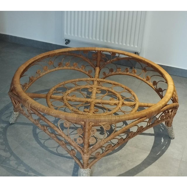 Large French Riviera Style Peacock Coffee Table in Rattan, Bamboo and Glass, 1970s For Sale - Image 6 of 18