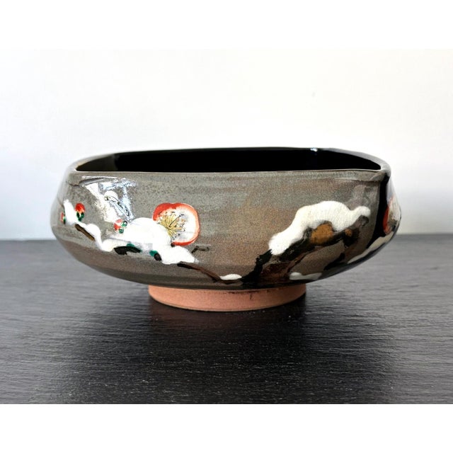 Black Rare Published Japanese Ceramic Bowl Makuzu Kozan with Original Inscribed Box - 2 Pieces For Sale - Image 8 of 12