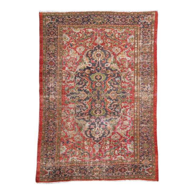 Antique Malayer Rug Red Ivory Blue Handwoven Wool Rug 8'9" X 12'6" For Sale