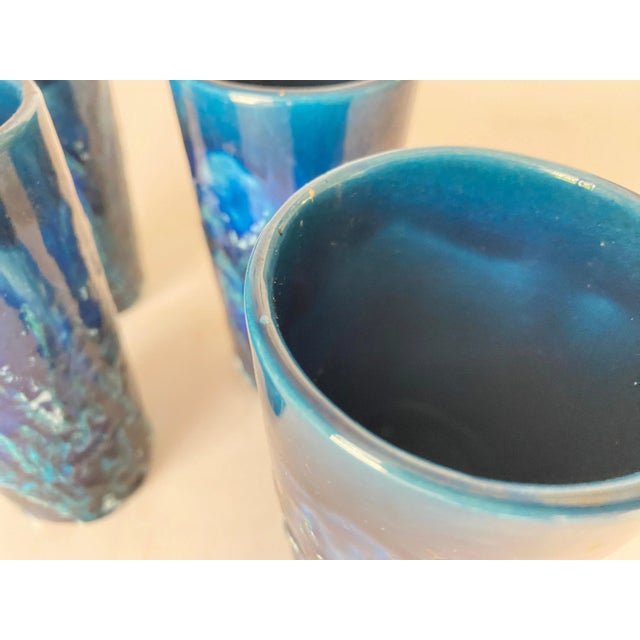 1960s Glasses in Ceramic Blue in the style of Aldo Londi, Italy, 1960s, Set of 4 For Sale - Image 5 of 9