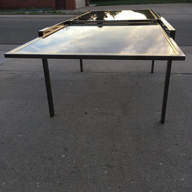 Chrome & Brass Smoked Glass Extendable Dining Table Manner of Milo Baughman for Design Institute of America For Sale - Image 10 of 13