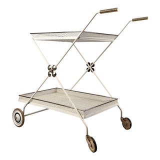 White Serving Trolley in Perforated Sheet Metal attributed to Vereinigte Werkstätten München, Germany, 1950s. For Sale