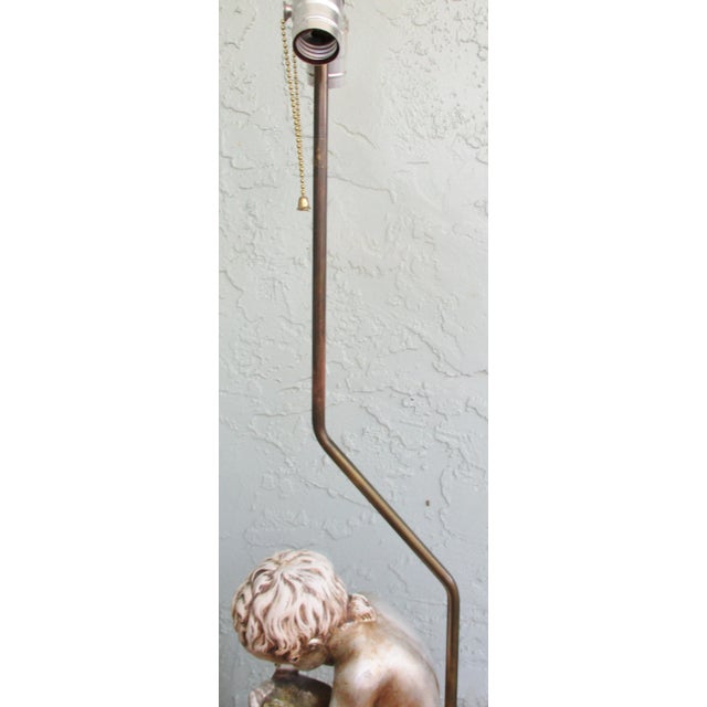 Victorian 1940s Child Reading and Child Writing Marble Lamps After Charles-Gabriel Sauva - a Pair For Sale - Image 3 of 13