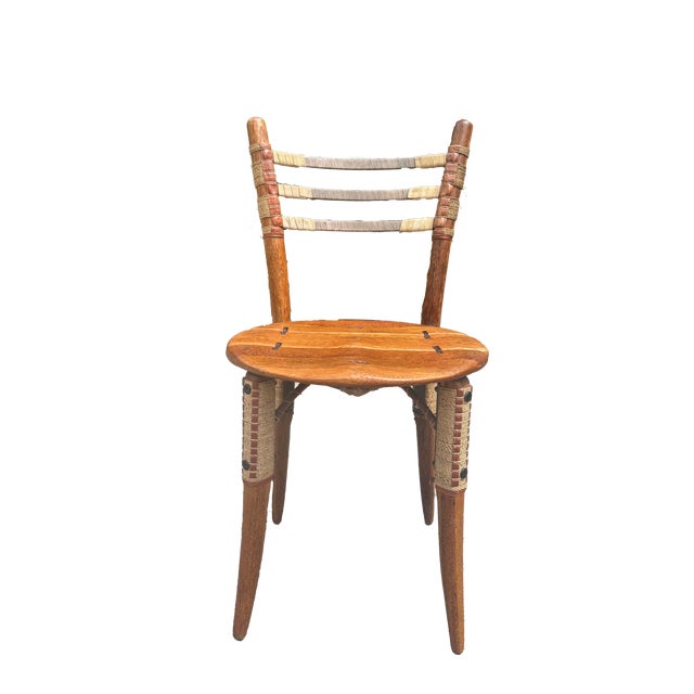 Animal Skin 1990s Pacific Green Sculptural Leather Cord Chairs, With Side Table Set of 5 For Sale - Image 7 of 9