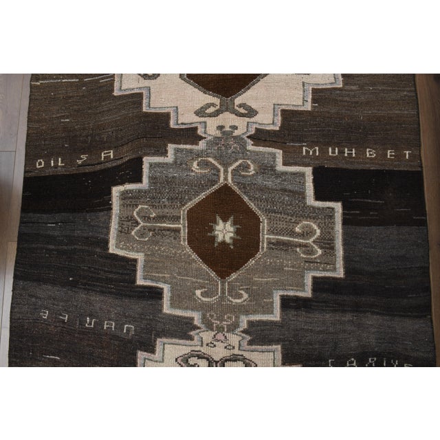 1970s Turkish Hand-Knotted Wool Cotton Brown Runner Rug For Sale - Image 10 of 12