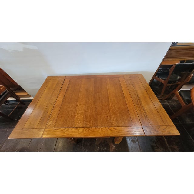 1930s Oak Draw Leaf Table 36 Squre Open 60 For Sale - Image 4 of 7