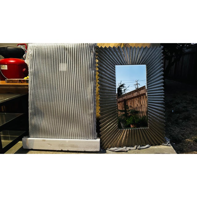 Authentic Neiman Marcus Silver Linen-Fold Sunburst Wall Mirrors - A Pair For Sale - Image 10 of 11