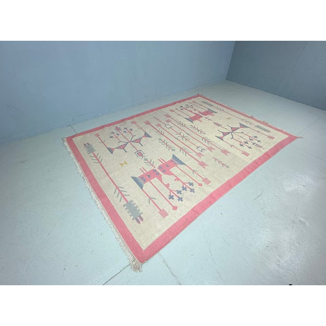 Cream Vintage Folk Art Kilim Rug in Wool and Cotton, Poland, 1970s For Sale - Image 8 of 18