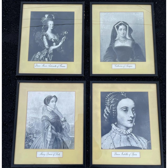 Set of 4 vintage prints of historical queens and women. Queen of England - Catherine of Aragon Queen of France- Marie...