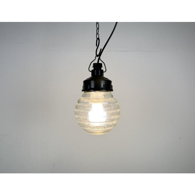 Industrial Bakelite Pendant Light with Ribbed Glass, 1970s For Sale - Image 13 of 14