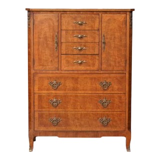 Mid 20th Century Henredon French Provincial Tall Boy Dresser – Louis XVI Style Walnut, American Fine Furniture For Sale
