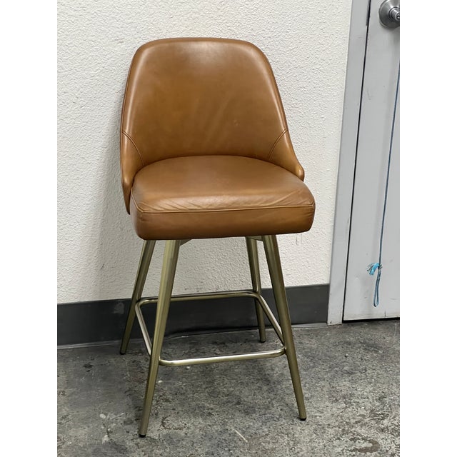 Mid-Century Modern West Elm Mid Century Leather Swivel Counter Stool For Sale - Image 3 of 12
