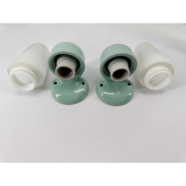 Glass Ceramic Aqua Blue Green Wall Lamp by Wilhelm Wagenfeld for Lindner, 1958 For Sale - Image 7 of 14