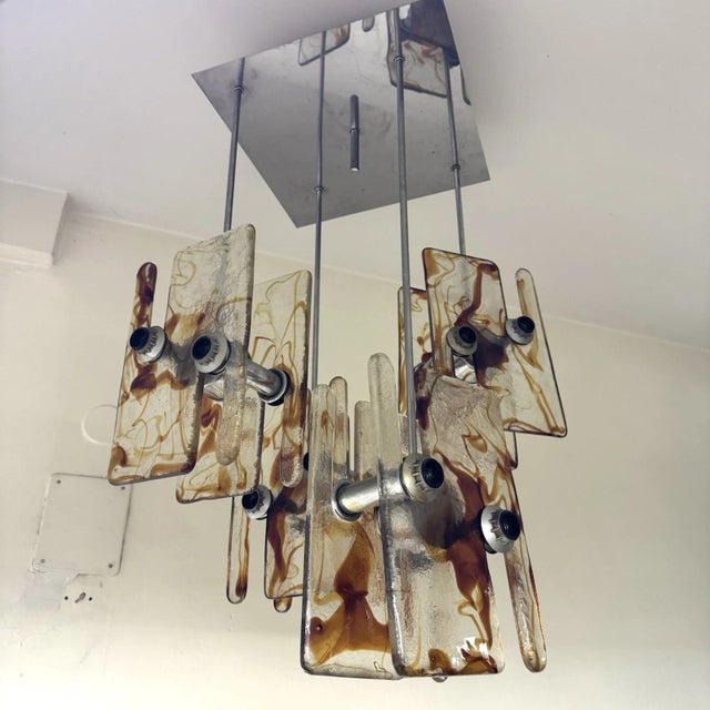 Modernist 16-Light Chandelier in Murano Glass and Steel, 1970s For Sale - Image 9 of 13