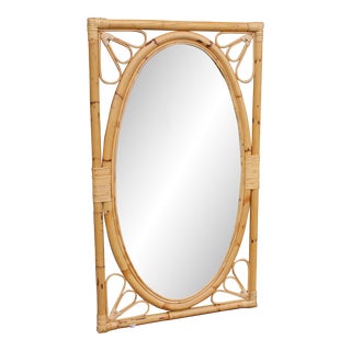 Vintage Oval Rattan Mirror For Sale
