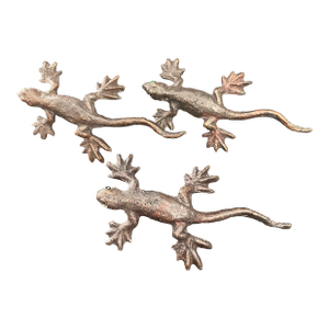 Vintage Rustic Brass Lizard Gecko Cabinet Knobs Drawer Pulls - Set of 3