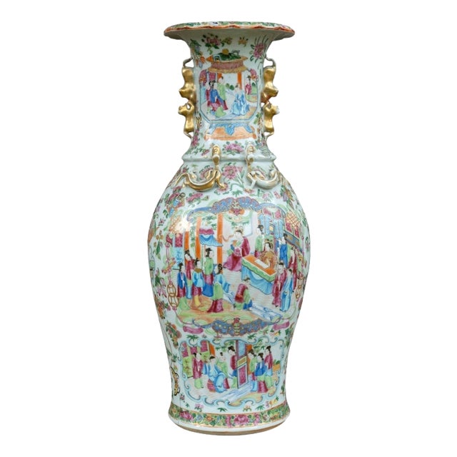Large Antique Chinese Qing Dynasty Famille Rose Porcelain Vase, 1800s For Sale