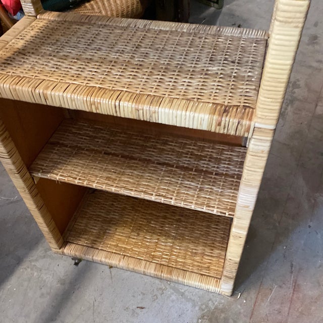 1970s 1970s Boho Chic Tall Thin Wicker Etagere For Sale - Image 5 of 7