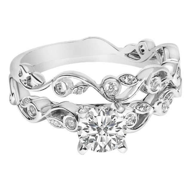 14K White Gold Lab Grown Diamond 1.0 Cttw Vintage Style Engagement Ring and Band Set - Ring - Size 10 For Sale