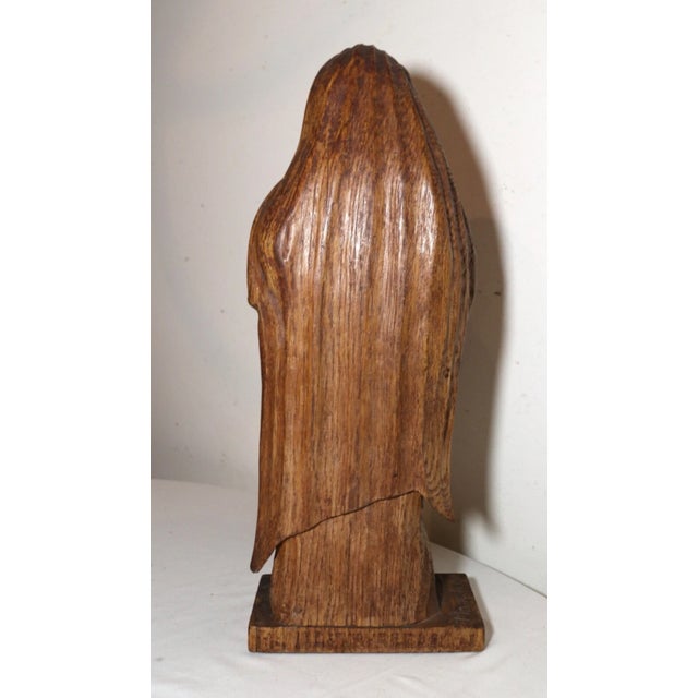 Wood Antique Religious Folk Art Mary Jesus Hand Carved Wood Sculpture Statue Santos For Sale - Image 7 of 12