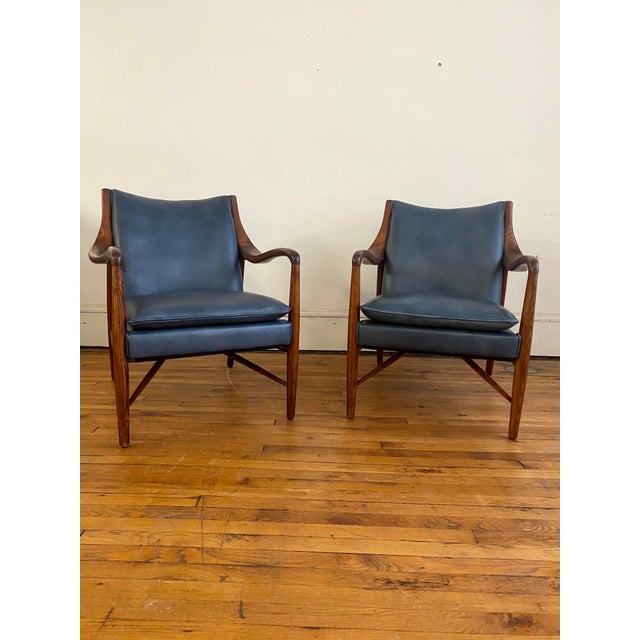 Modern Leather Wood Club Chairs A Pair Chairish Shop for wood leather armchairs at crate and barrel. chairish