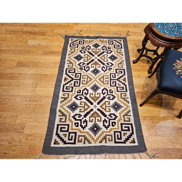 Vintage Native American Navajo Rug, Handwoven Wool, Allover Geometric Pattern, 3x5 For Sale - Image 9 of 13