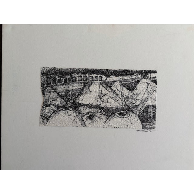 Striking mixed media drawing by Ruth Esserman, signed and dated 1998. This intimate horizontal composition features...