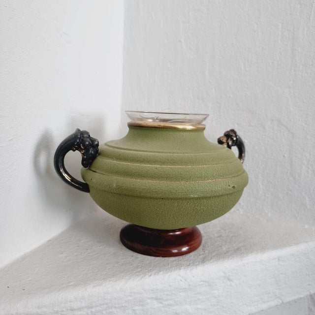 Swedish Grace Vase in Metal, Wood and Engraved Glass, 1930s For Sale - Image 9 of 10