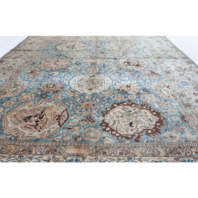 Textile Antique Persian Tabriz Botanic Blue Handwoven Wool Rug For Sale - Image 7 of 8