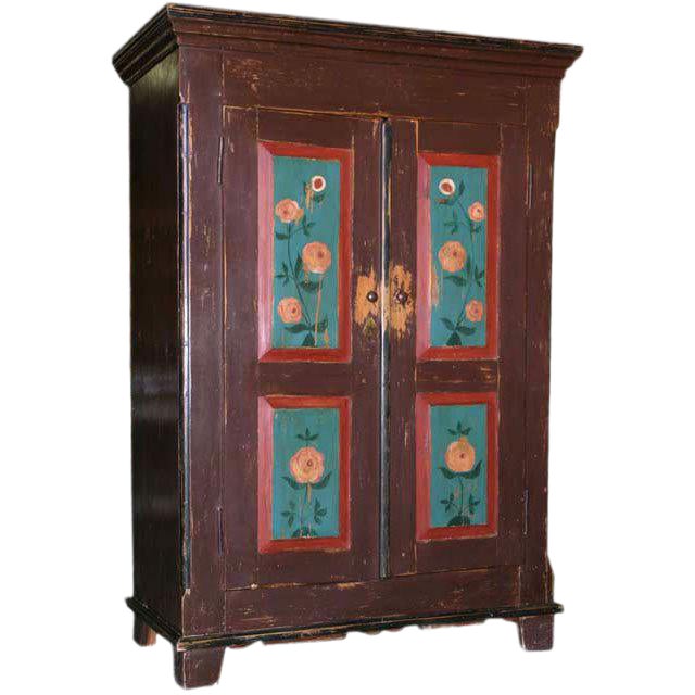 Folk Art Painted Armoire, Circa 1850 For Sale