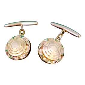 Gold Cufflinks with Gradient Reliefs, Set of 2 For Sale