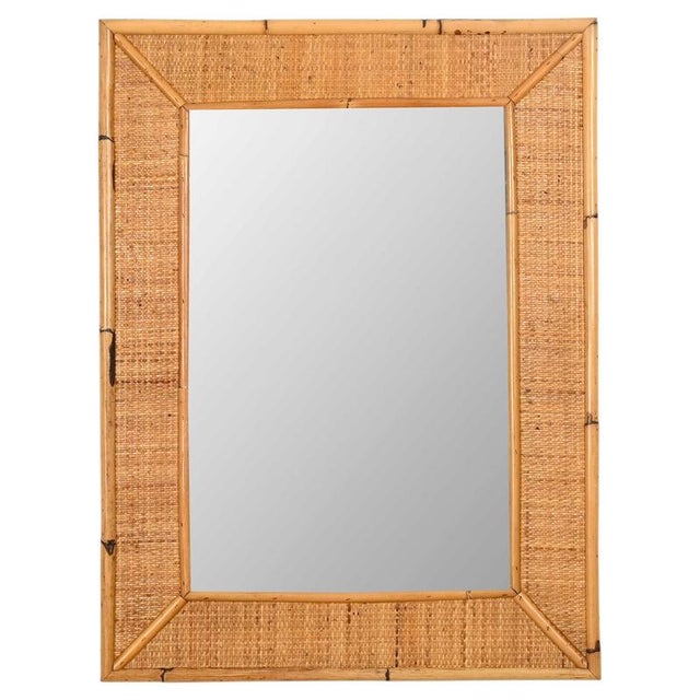 Large French Riviera Rectangular Mirror in Bamboo and Woven Rattan, Italy, 1970s For Sale - Image 11 of 11