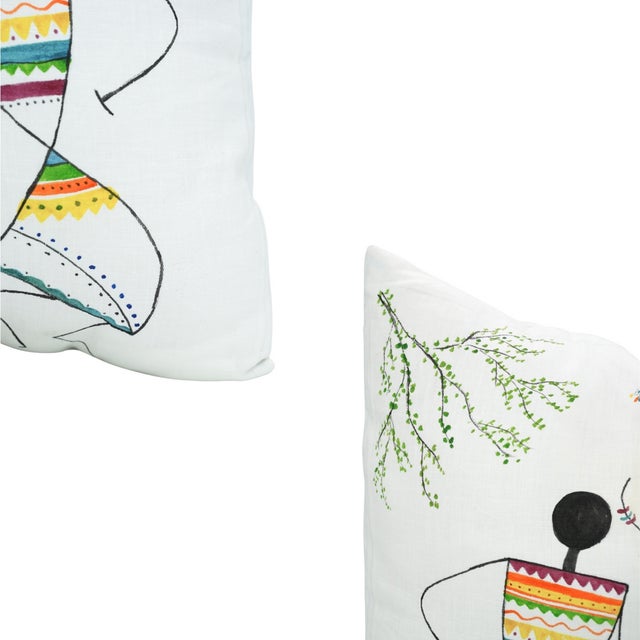 Not Yet Made - Made To Order Fabdivine Pure White Linen Handmade Block Print Accent Pillow Covers 18x18 Inches- Saheli For Sale - Image 5 of 5