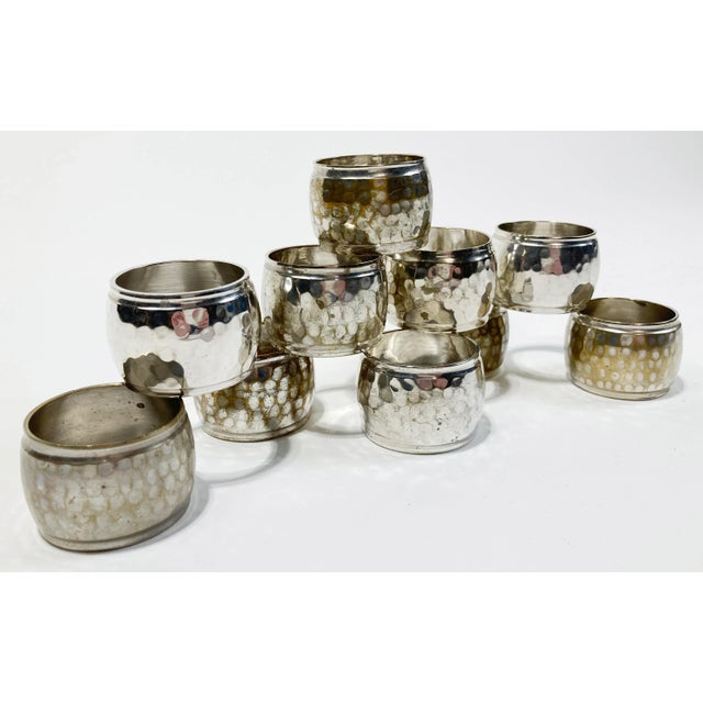 Late 20th Century Hammered Silverplate Napkin Rings, Set of 10 For Sale - Image 4 of 6
